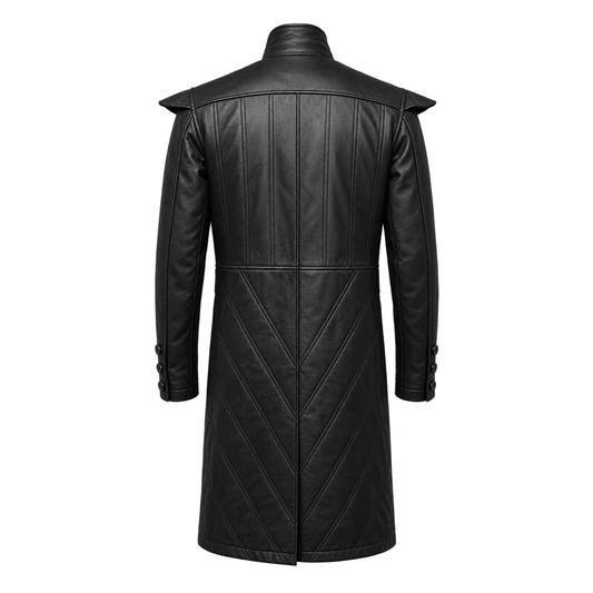 Men's Black Leather Pirate Coat, Medieval Renaissance Trench Jacket, Steampunk Gothic Captain Costume