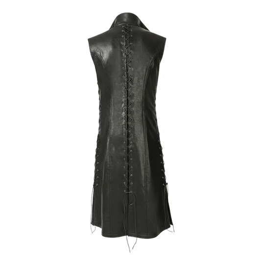 DMC 5 V long Black Leather Vest | Devil May Cry Gothic Lace Up Coat