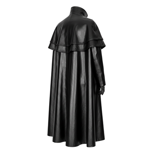 Black Leather Steampunk Gothic Long Coat – Victorian Vampire Halloween Costume