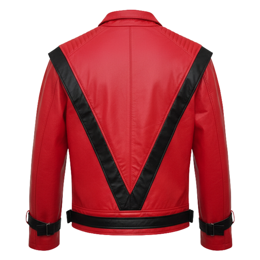 MJ Thriller Red Leather Jacket – 80s Pop Star Biker Style Cosplay Costume