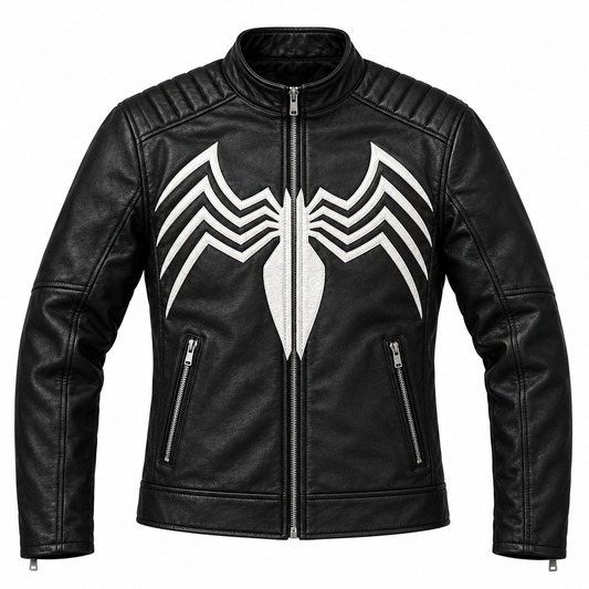 Venom Spider Leather Biker Jacket – Red & Black | Unisex Cosplay