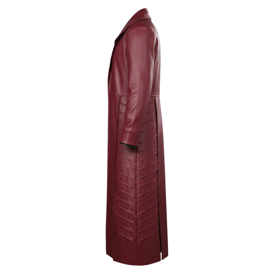 Witcher Jaskier Maroon Leather Long Coat – Men's Medieval Cosplay Trench