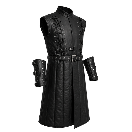 Witcher Armor Vest: Black Leather LARP Costume, Medieval Ranger Knight Cosplay