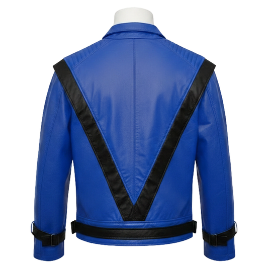 Handmade MJ Thriller Blue Leather Jacket – 80s Pop Star Biker Style Costume