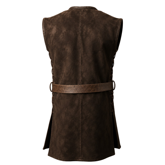 Aragorn's Suede Leather Ranger Vest: Medieval Long Leather Jerkin LARP Cosplay Costume