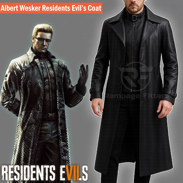 Albert Wesker Trench Coat Faux Leather Cosplay Costume Inspired by RE5 Cosplay, Halloween Outfit
