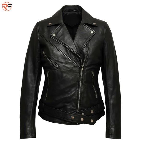 Women's Black Genuine Leather Biker Jacket – Motorcycle Style, Handmade Craftsmanship