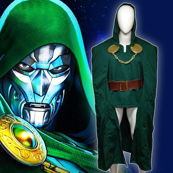 Doctor Doom Inspired Green Canvas Cloak: Villain Cosplay Costume