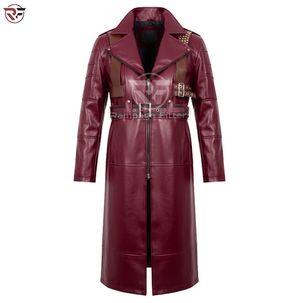 Devil May Cry 3 Cosplay Costume | DMC3 Maroon Leather Trench Coat with Holster