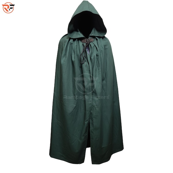 Hooded Cloak with Leather Laces Heavy | Heavy Cotton Canvas Custom Color Medieval Ranger Cape