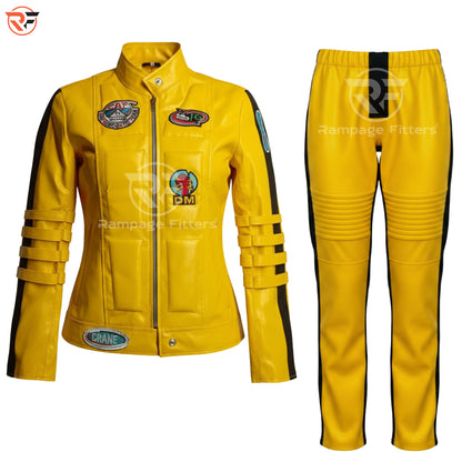 Kill Bill Yellow Leather Suit | The Bride Cosplay Costume | Beatrix Kiddo Jacket and Pants | Halloween Movie Outfit for Women