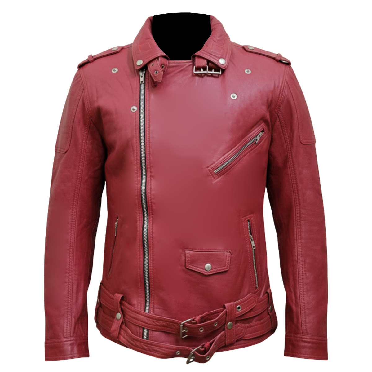 Men's Burgundy Sheepskin Leather Motorcycle Jacket | Brando Style Biker Coat