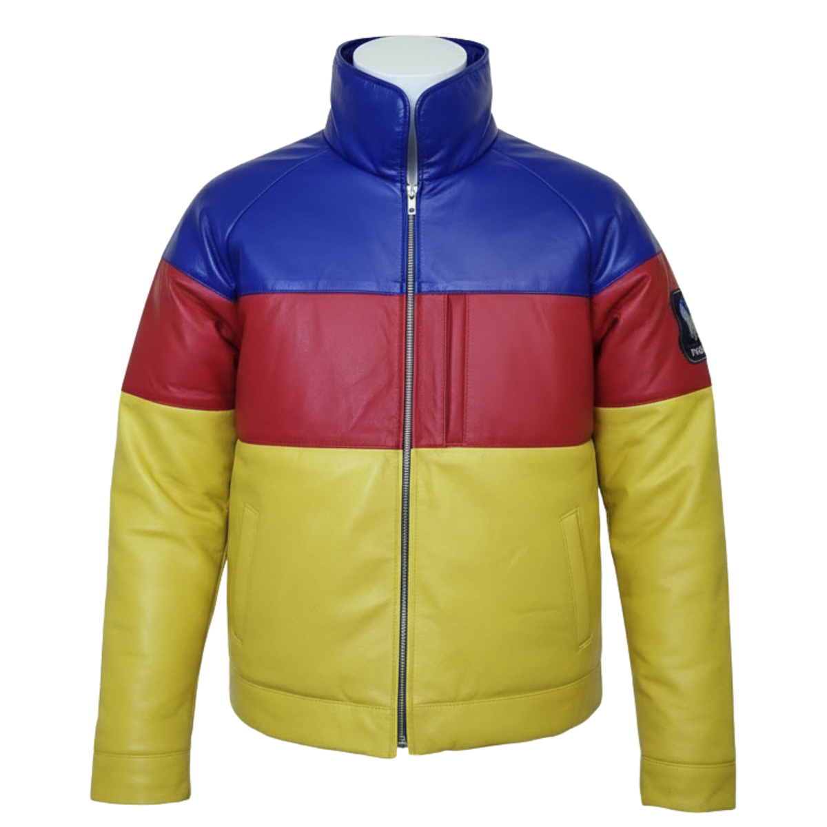 Mens Lambskin Multi Color Puffer Jacket | Striped Leather Bomber Jacket