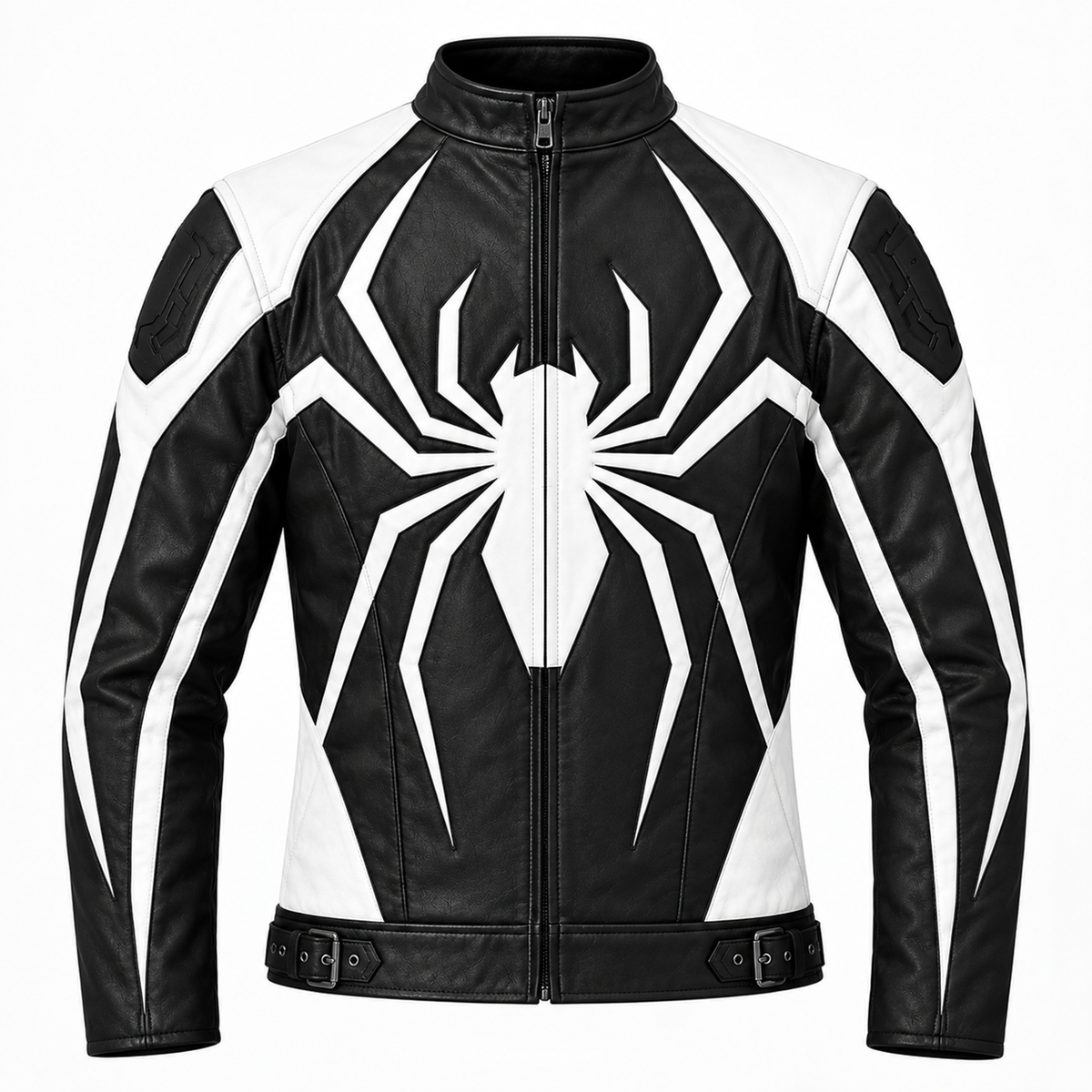 Venom Symbiote Leather Biker Jacket – Black & White | Unisex Cosplay