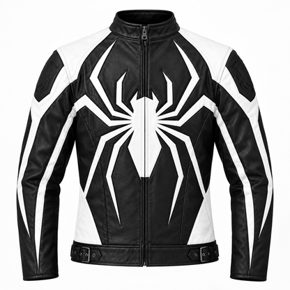 Venom Symbiote Leather Biker Jacket – Black & White | Unisex Cosplay