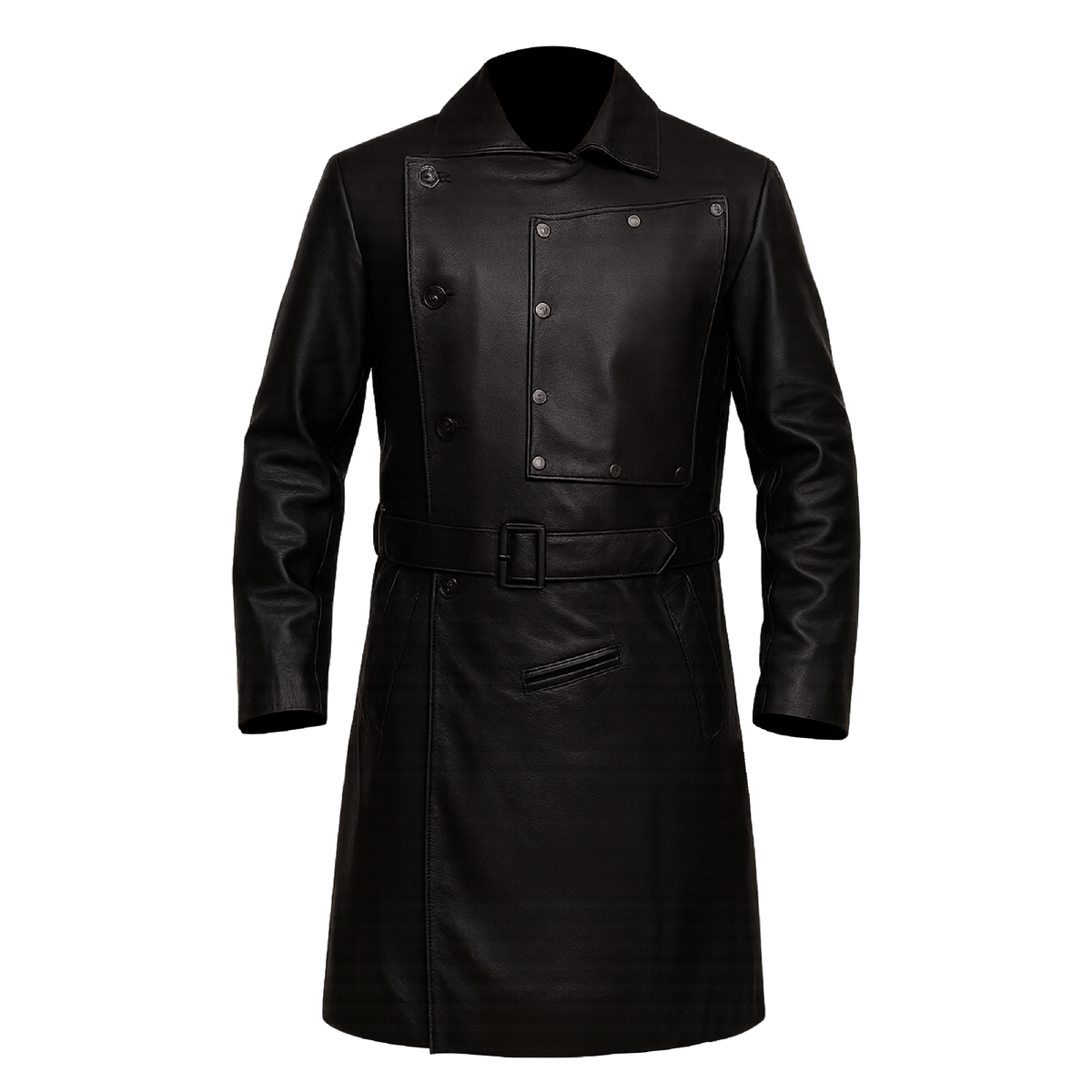 Men's Black Leather Willem Dafoe The Grand Budapest Hotel Trench Coat