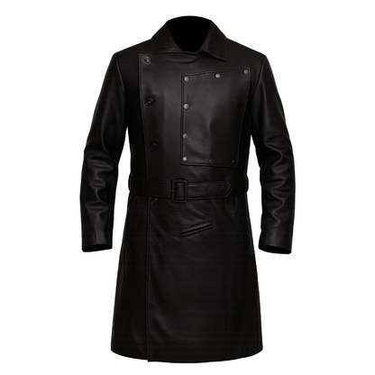 Men's Black Leather Willem Dafoe The Grand Budapest Hotel Trench Coat