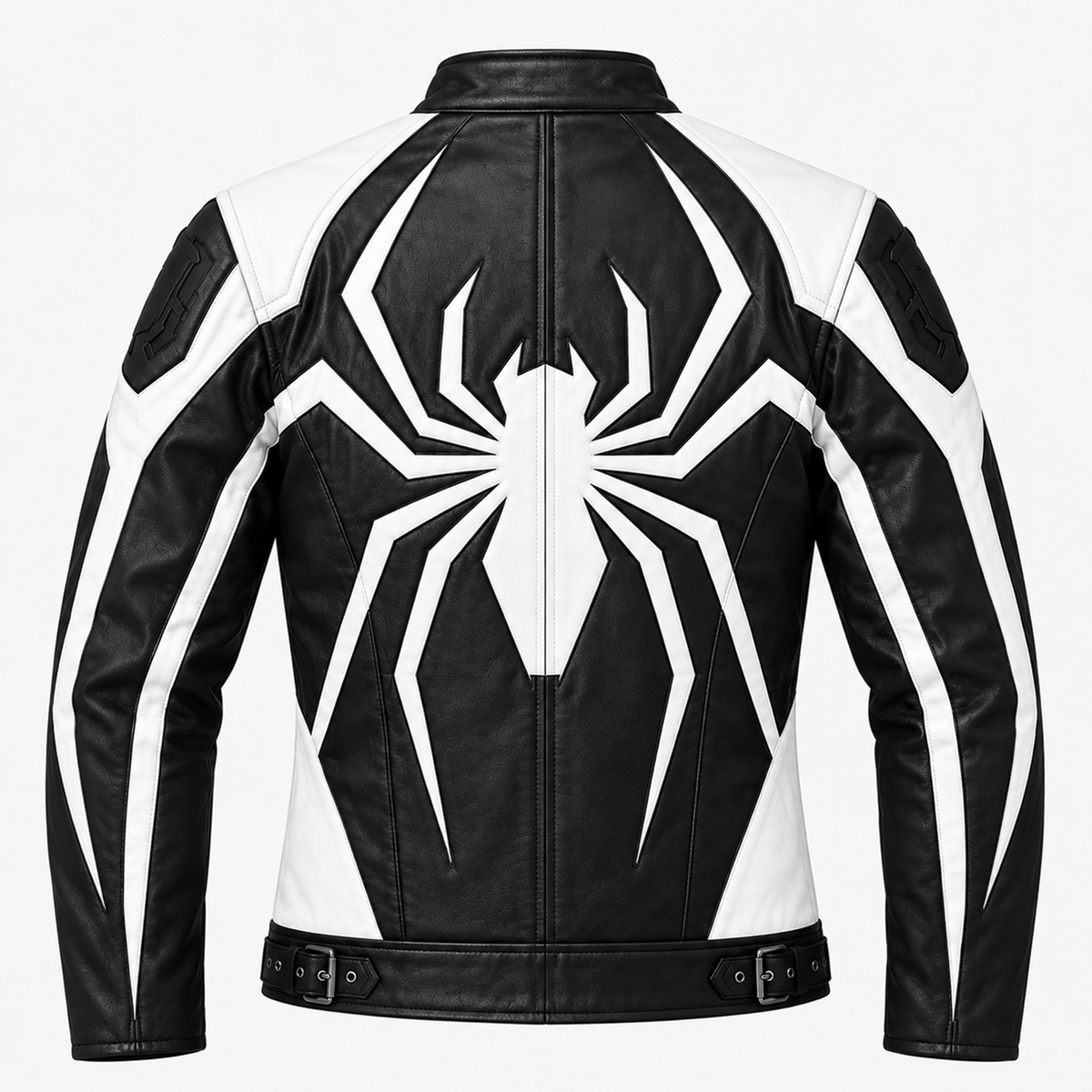 Venom Symbiote Leather Biker Jacket – Black & White | Unisex Cosplay