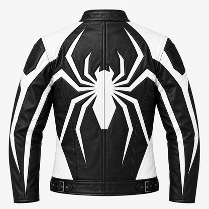 Venom Symbiote Leather Biker Jacket – Black & White | Unisex Cosplay