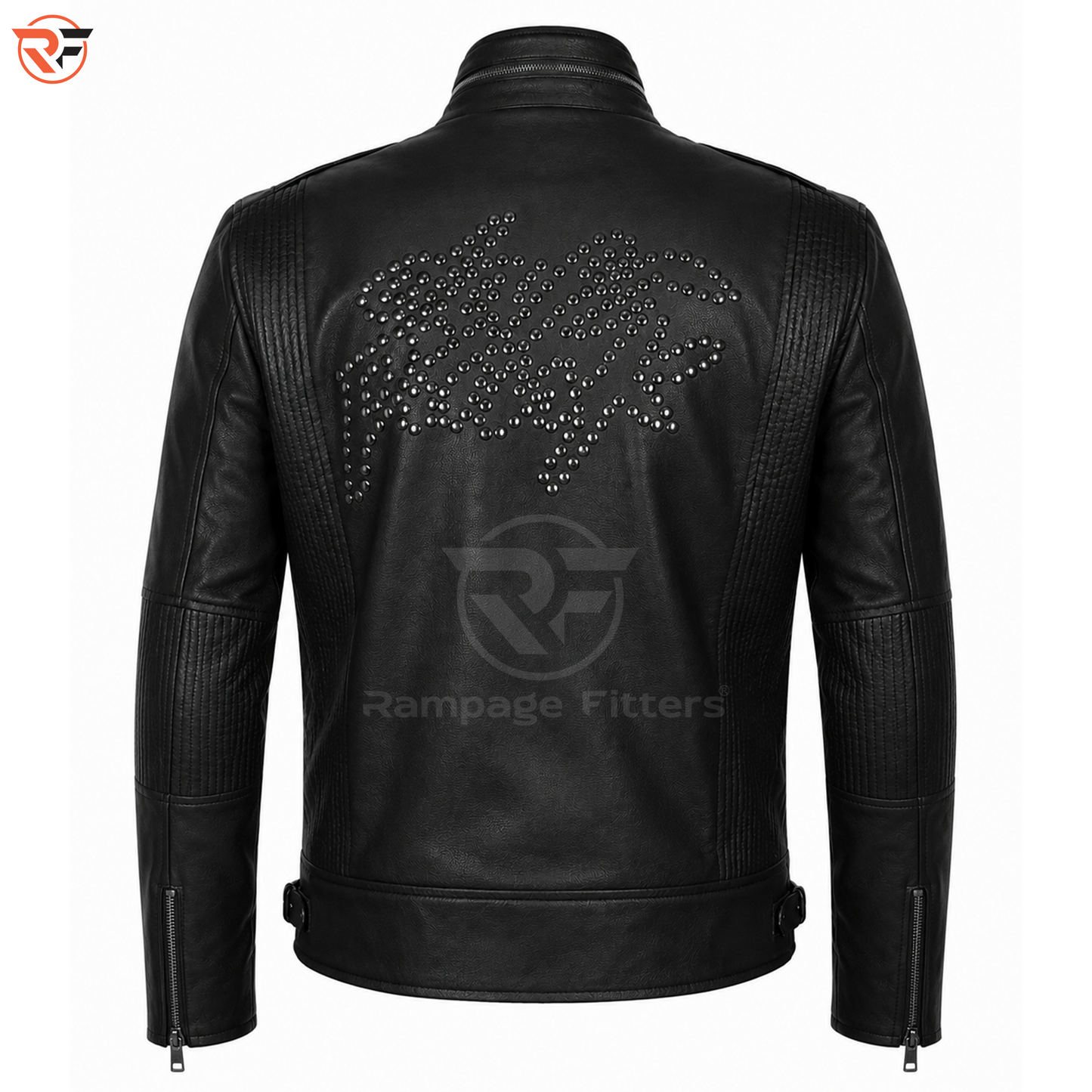 Men's Black Studded Leather Biker Jacket – Punk Rock Motorcycle Jacket, Silver Studded Leather Jacket