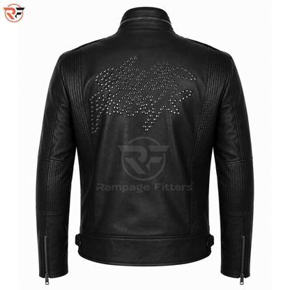Men's Black Studded Leather Biker Jacket – Punk Rock Motorcycle Jacket, Silver Studded Leather Jacket