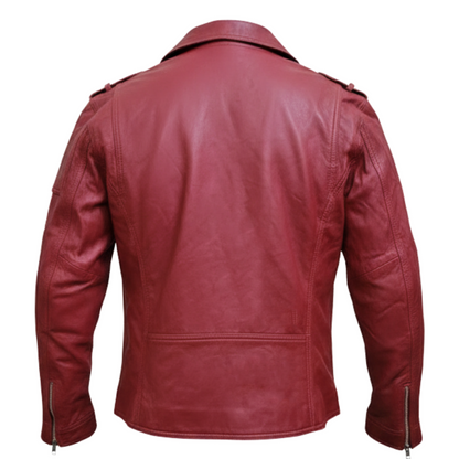 Men's Burgundy Sheepskin Leather Motorcycle Jacket | Brando Style Biker Coat