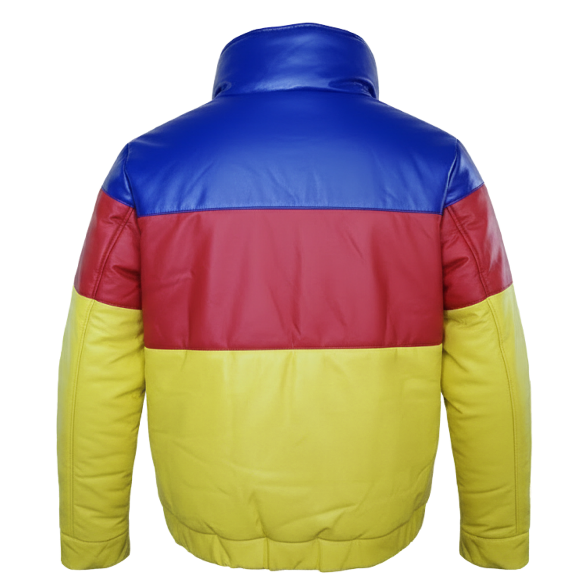 Mens Lambskin Multi Color Puffer Jacket | Striped Leather Bomber Jacket