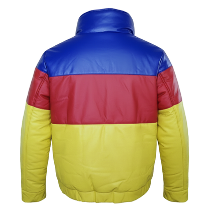Mens Lambskin Multi Color Puffer Jacket | Striped Leather Bomber Jacket