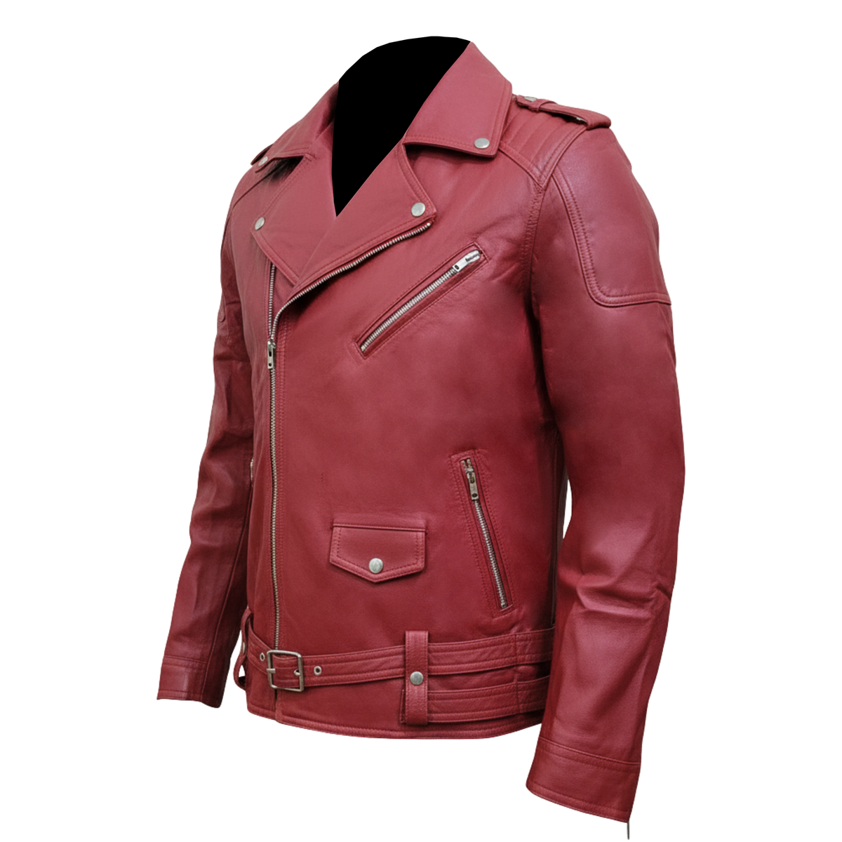 Men's Burgundy Sheepskin Leather Motorcycle Jacket | Brando Style Biker Coat