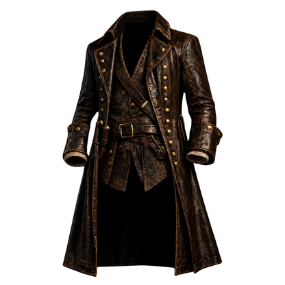 Men's Distressed Brown Leather Pirate Suit