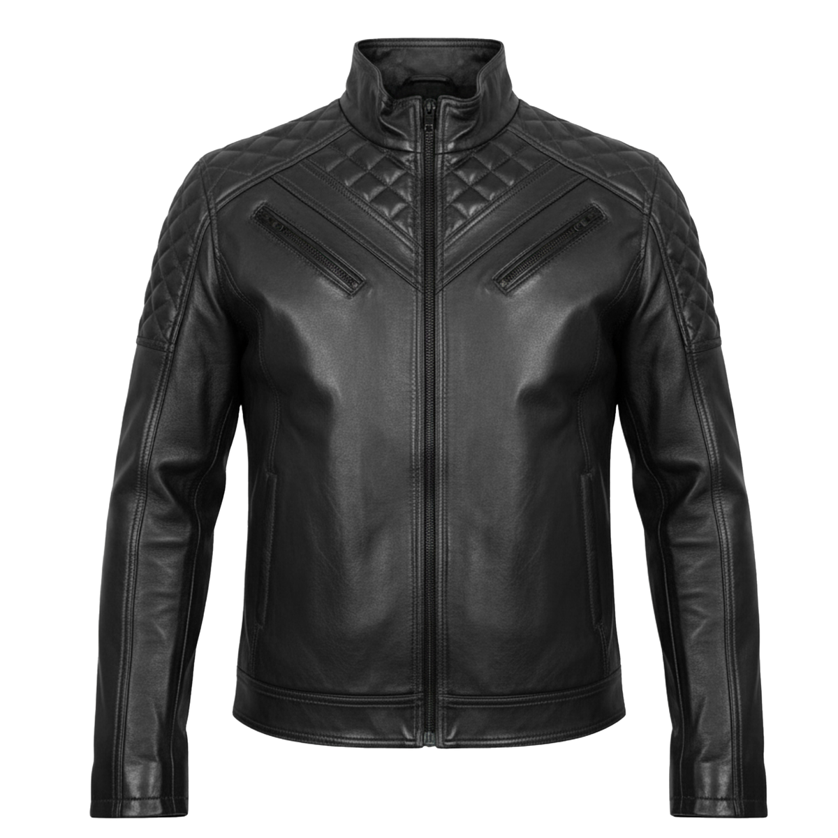 Men's Genuine Sheepskin Leather Biker Jacket – Black Motorcycle Jacket