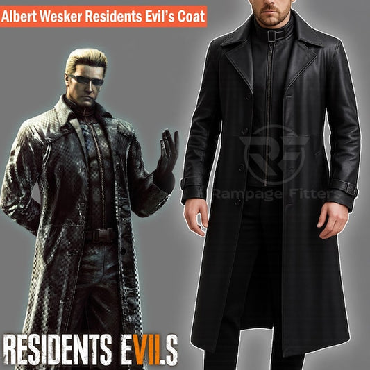 Albert Wesker Trench Coat Faux Leather Cosplay Costume Inspired by RE5 Cosplay, Halloween Outfit