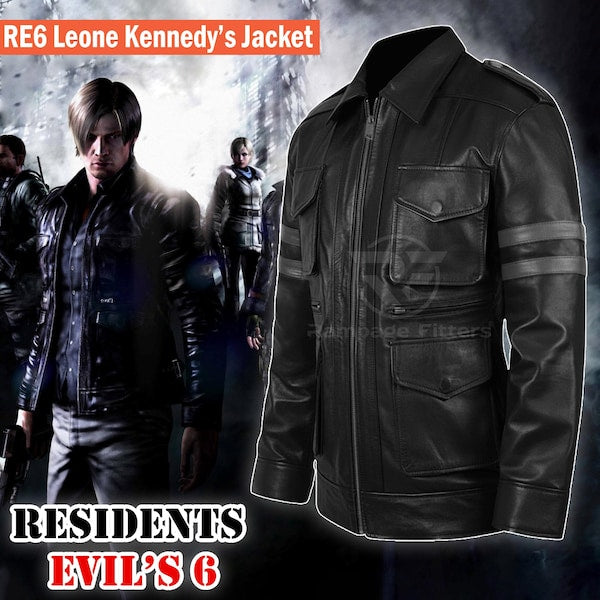 Resident Evil 6 Leather Jacket: Leon Kennedy Black Cosplay Costume Jacket