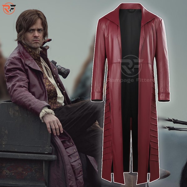 Witcher Jaskier Maroon Leather Long Coat – Men's Medieval Cosplay Trench