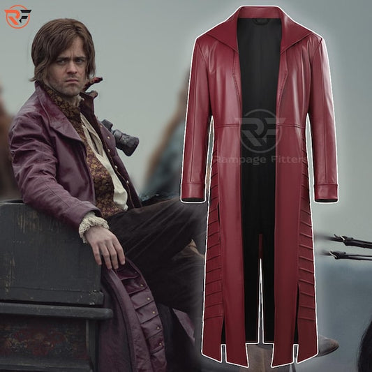 Witcher Jaskier Maroon Leather Long Coat – Men's Medieval Cosplay Trench