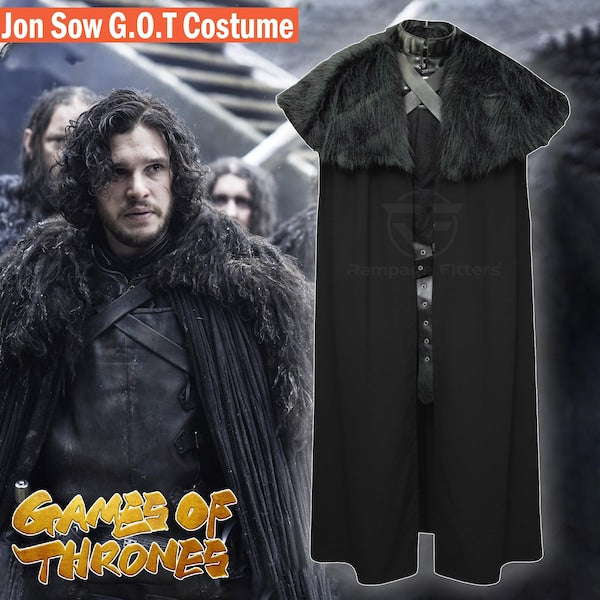 Jon Snow Cosplay Inspired Costume: Faux Fur Collar Cloak & Tunic - Night Watch Cosplay