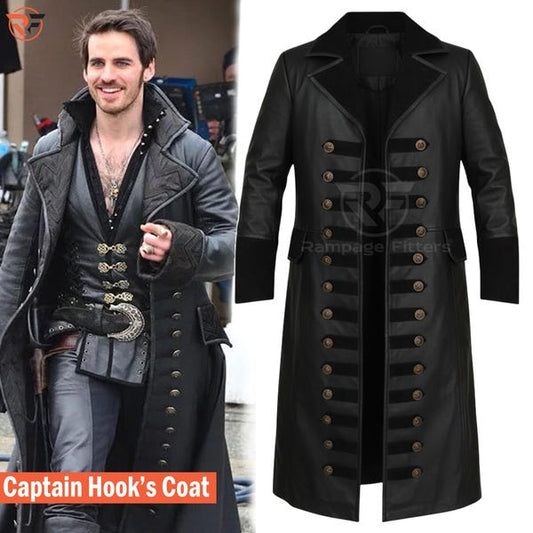 Black Leather Captain Hook's Coat: Vintage Pirate Costume Trench | Nosferatu coat