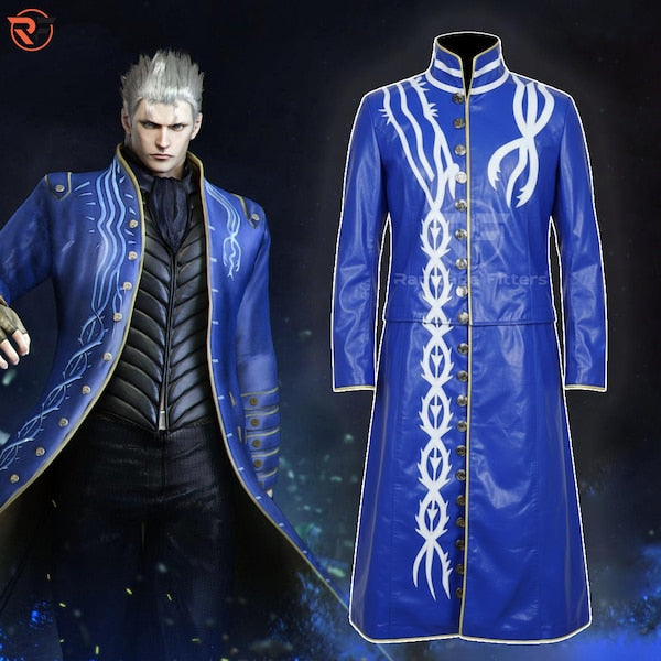 May Cry 3 Vergil Coat & Vest | Clark Blue Trench Cosplay Costume