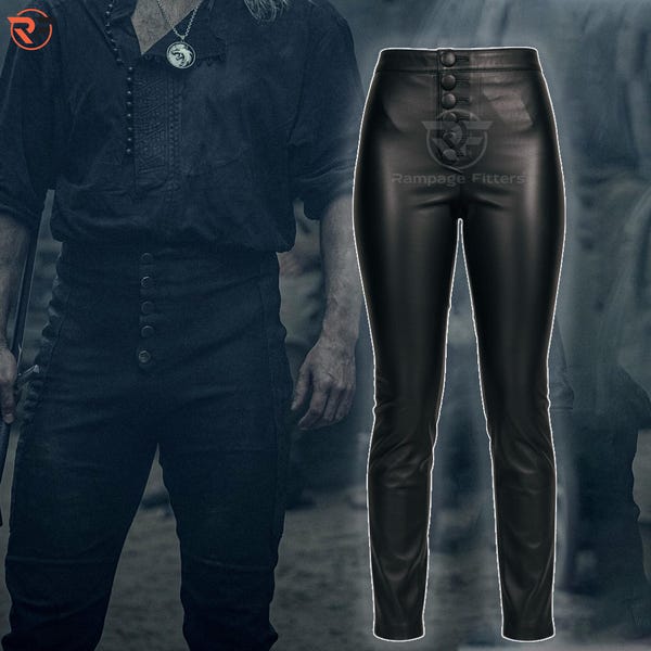 Men's Black Medieval Trousers - Witcher Leather Pants - Geralt Cosplay Costume