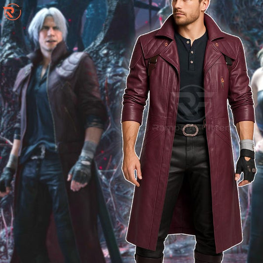 Devil May Cry Dante Leather Coat | Maroon Gothic Cosplay Costume