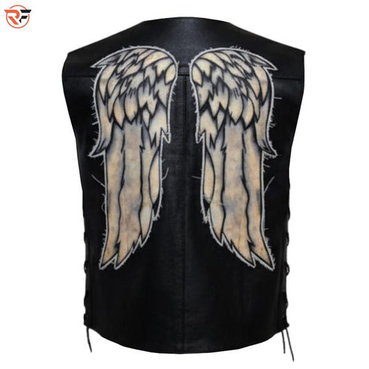Angel Wings Biker Genuine Leather Vest, Daryl Dixon TWD Inspired Cosplay Waistcoat