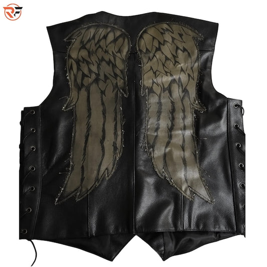 Daryl Dixon Season 11 Leather Vest: Angel Wings TWD Motorcycle Cosplay Costume