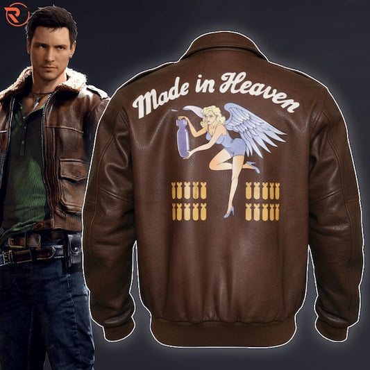 Made in Heaven Resident Evil 2 Jacket | Chris Redfield Leather Bomber Jacket – RE2 Cosplay Costume Gamer Jacket