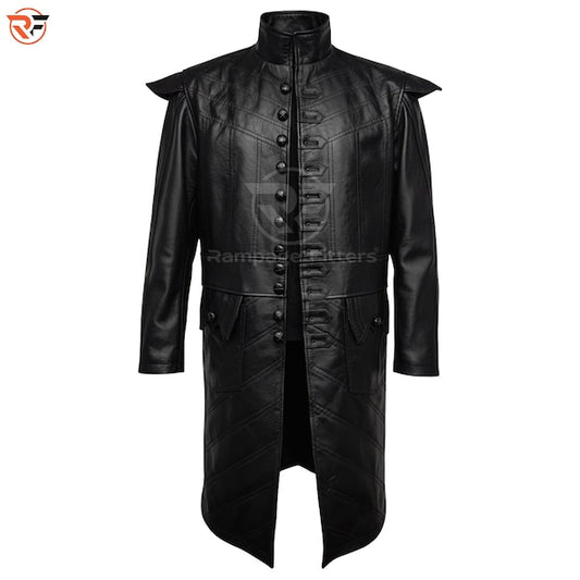 Men's Black Leather Pirate Coat, Medieval Renaissance Trench Jacket, Steampunk Gothic Captain Costume