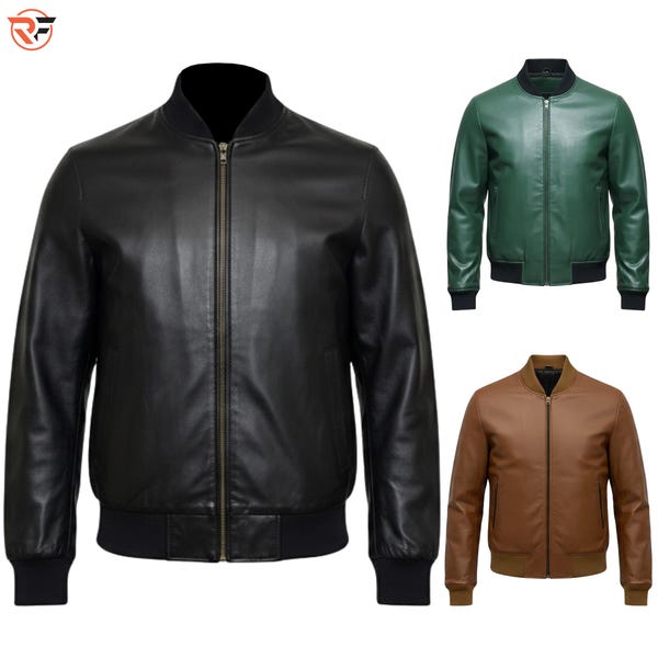 HANDMADE Men's Black Real Leather Racer Jacket - Slim Fit Lightweight Minimalist Biker Jacket