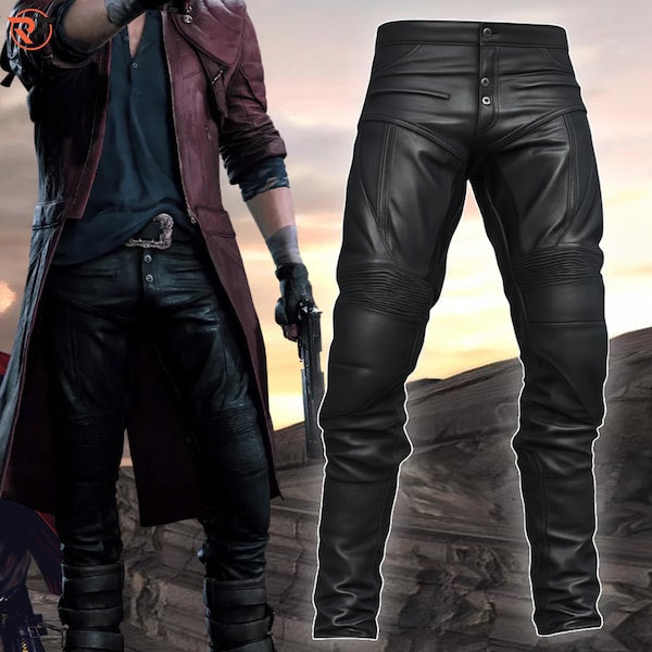 Dante Devil May Cry 3 Cosplay Leather Pants | Black Cowhide Costume Trousers