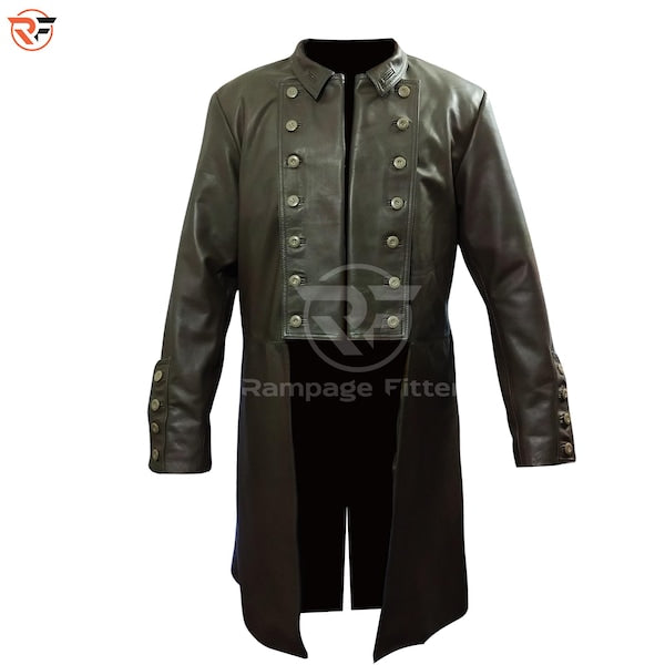 Distressed Leather Pirate Trench Coat: Medieval Fantasy Steampunk Gothic Overcoat