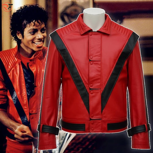 MJ Thriller Red Leather Jacket – 80s Pop Star Biker Style Cosplay Costume