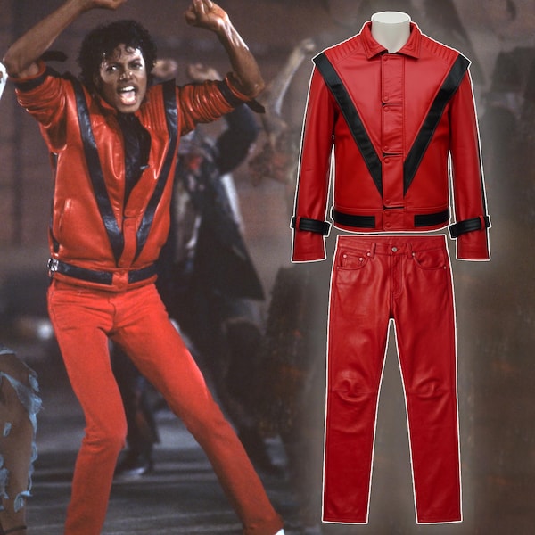Michael Jackson Thriller Red Leather Suit – 80s Pop Star Biker Costume