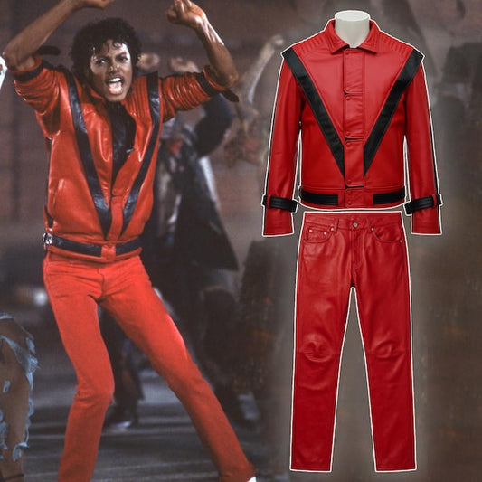Michael Jackson Thriller Red Leather Suit – 80s Pop Star Biker Costume